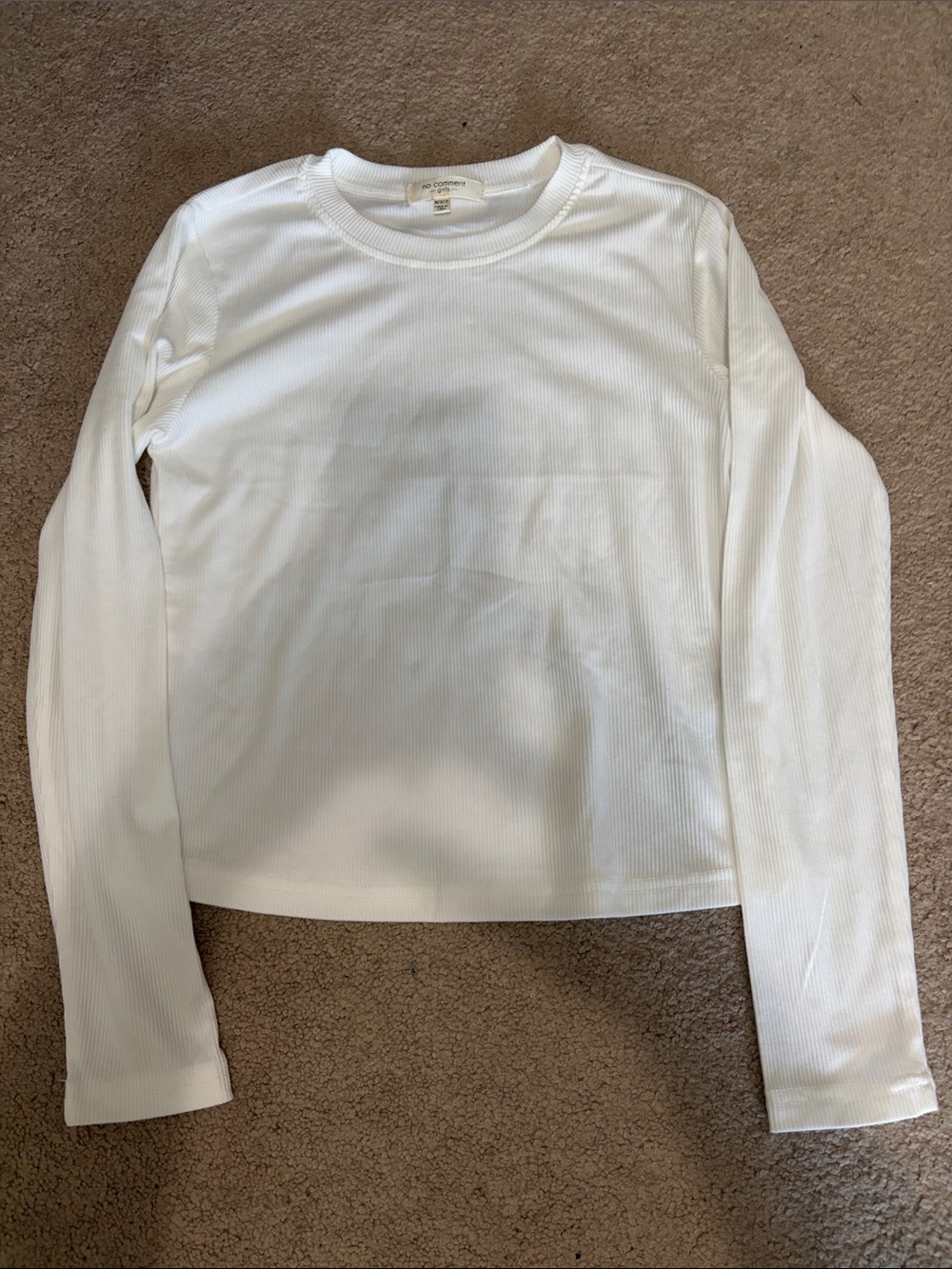 No Comment Girls 10/12 White Ribbed Long-Sleeve Crewneck Top